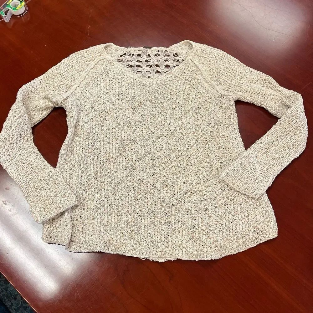Poof! Tan Open Weave Front & Back Sweater sz M